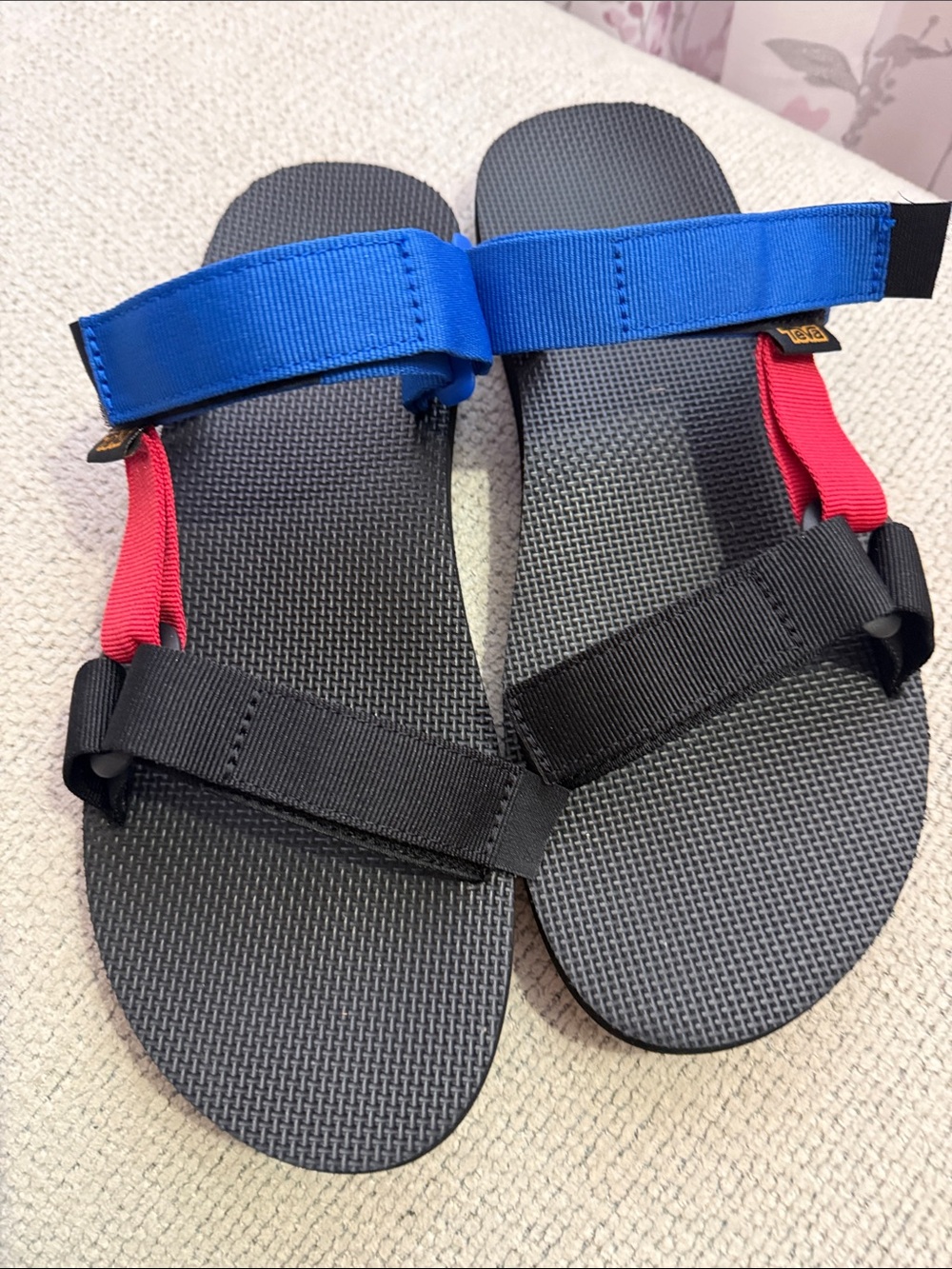 Teva Men's Black Sandals with Blue and Red Straps